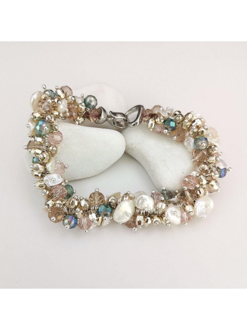 Keshi Pearl Swarovski Crystal Bracelet